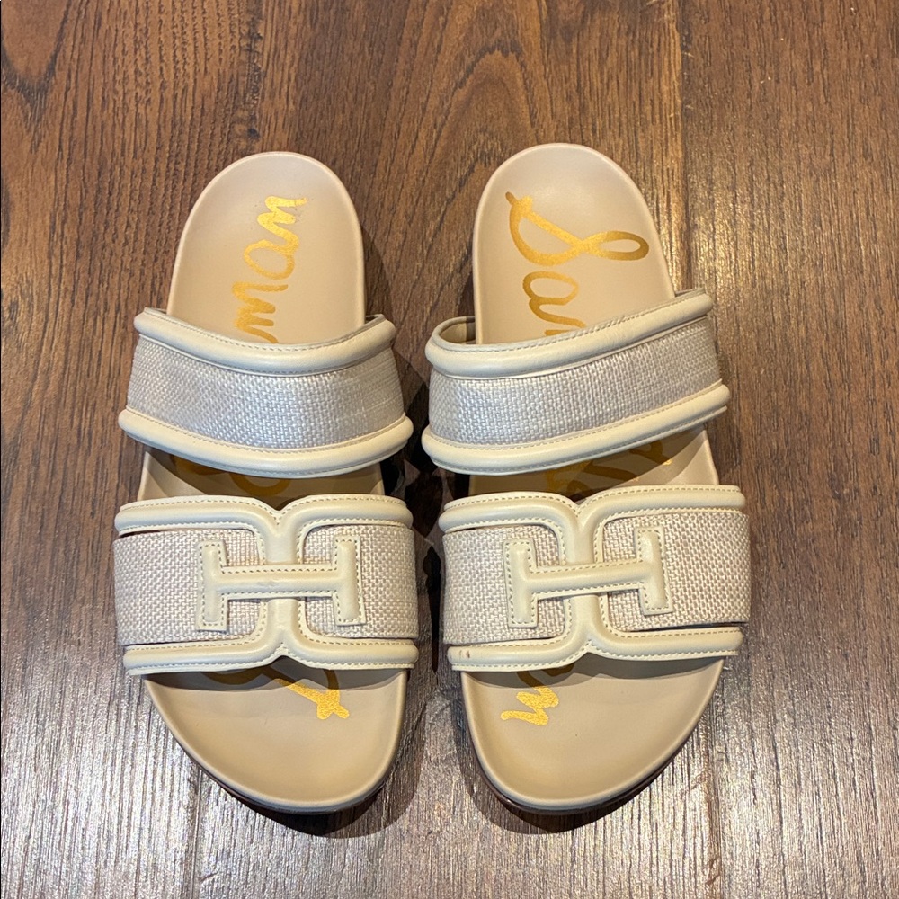 Sam Edelman Cream Slide Sandals with Textured Straps